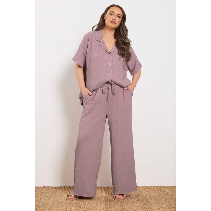 Yours Roze Getextureerde Broek Met Wijde Pijpen Size 44