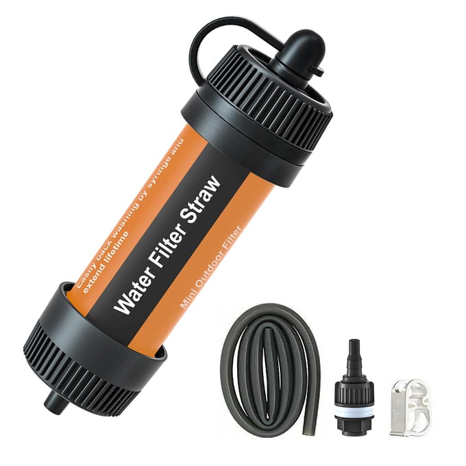 Waterfilterstro Outdoor draagbare waterzuiveraar Overlevingsuitrusting voor kamperen Wandelen Backpacken black