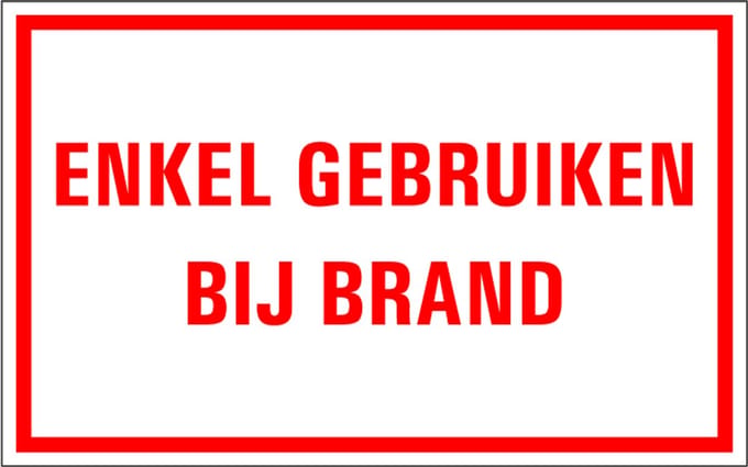 Enkel te gebruiken bij brand tekststicker 320 x 200 mm