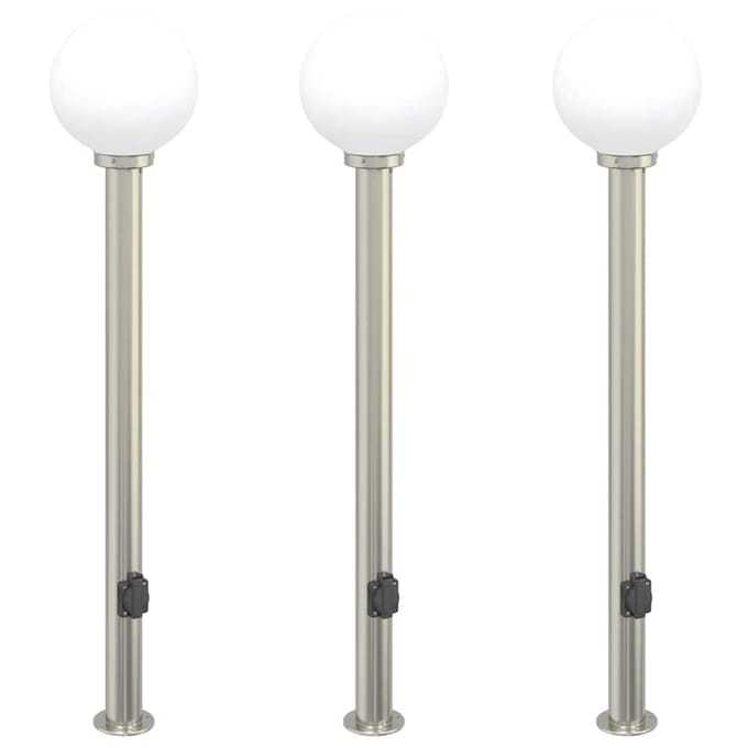vidaXL Bolderverlichting met stopcontact 3 stuks 120 cm RVS IP44