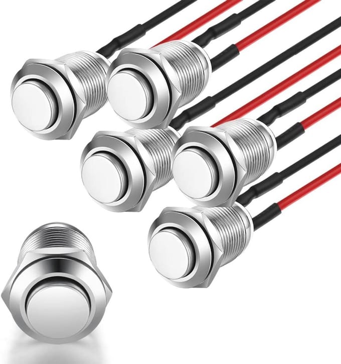Waterdichte Drukknop 12mm - Momentaire Schakelaar voor Professioneel Gebruik (5 Stuks)