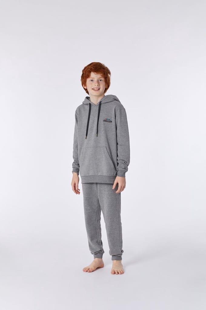 Woody huispak jongens/heren broek + pull - grijs melange - 212-2-QLE-K/125 - maat 164
