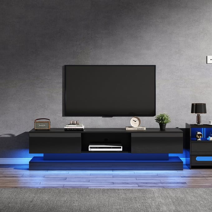 Sweiko TV kast - Hoogglans - LED-verlichting - 2 lades - Bluetooth-appbediening - Zwart