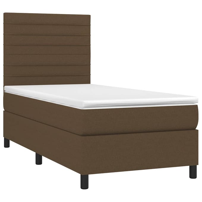 vidaXL - Boxspring - met - matras - en - LED - stof - donkerbruin - 80x200 - cm