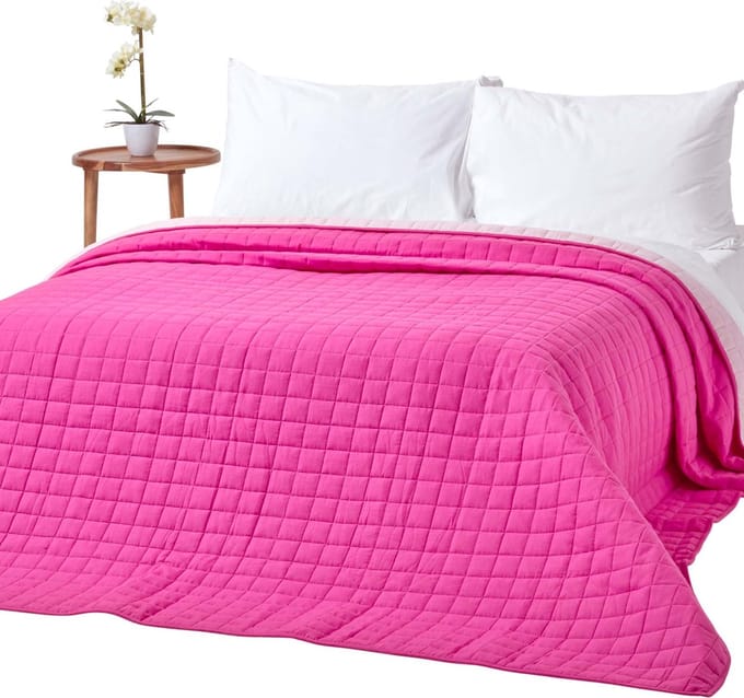 Homescapes 100% katoenen gewatteerde sprei, roze/roze, 150 x 200 cm