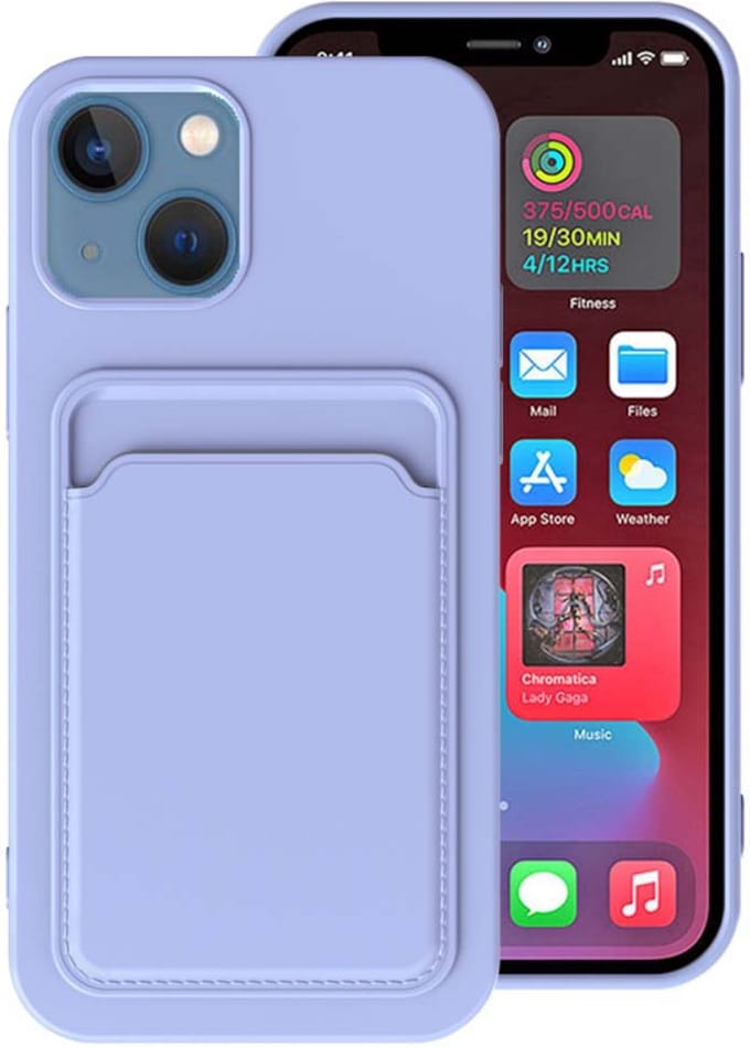 Smartphonica iPhone 14 Plus siliconen hoesje met pashouder - Paars geschikt voor iPhone 14 Plus