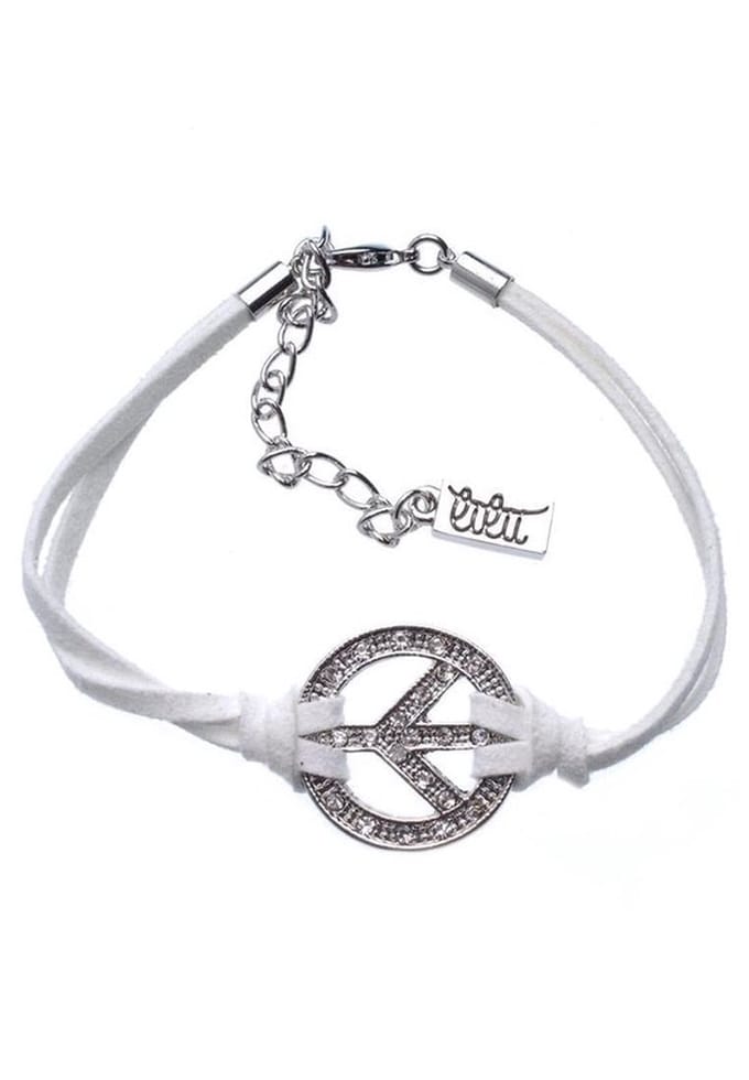 Behave - Armband suede wit - Peace teken - Boho zomertrend