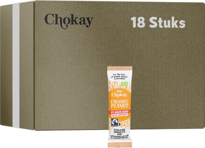 Chokay | Extra Dark Chocolate Bar | Caramel Peanut | 18 stuks | 18 x 30g