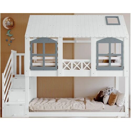 ModernLuxe Houten stapelbed 90x200cm - met opbergtrap - Wit