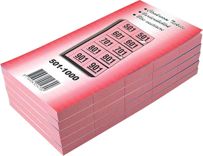 Garderobeblokken nummers van 501 t.e.m. 1.000, kers 5 stuks