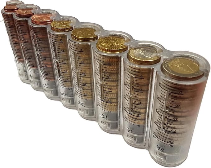 Munten Dispenser - Geldhouder - Geld Sorteren - Gegradeerd en Transparant - 8 Euro Munten - Transparant