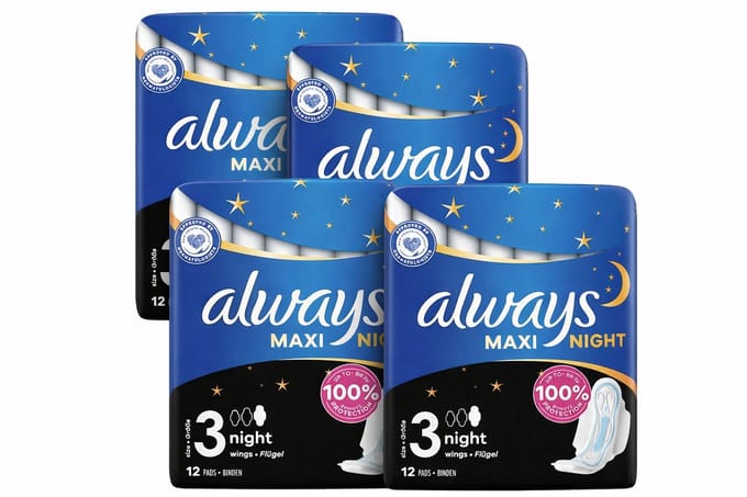 Always 4-pack Maxi Night Met Vleugels – Voordeelverpakking – 48 stuks