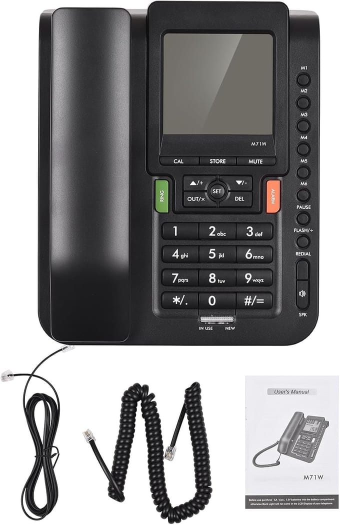 Vaste Bureautelefoon - Telefoon met Draad - Thuisgebruik - Groot LCD-scherm - 22 x 21 x 8 cm - Zwart