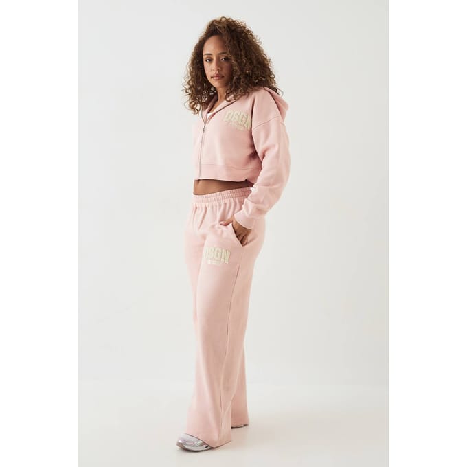 Dames DSGN Studio Badstof Applique Rechte Pijp Jogger | Lichtroze | Maat: 2XL