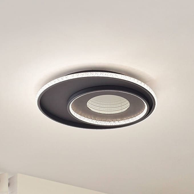 Lindby LED plafondlamp Inessa, Ø 51 cm, zwart, CCT, dimbaar