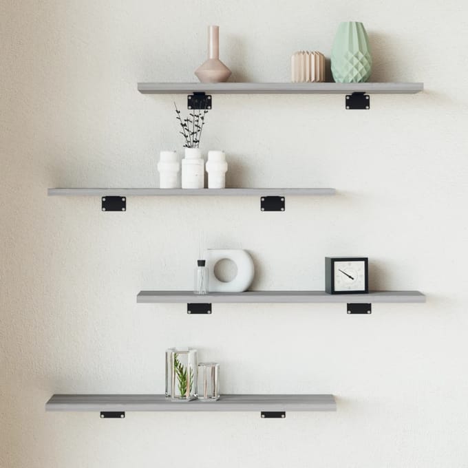 vidaXL - Wandschappen - 4 - st - 60x10x1,5 - cm - bewerkt - hout - grijs - sonoma - eiken