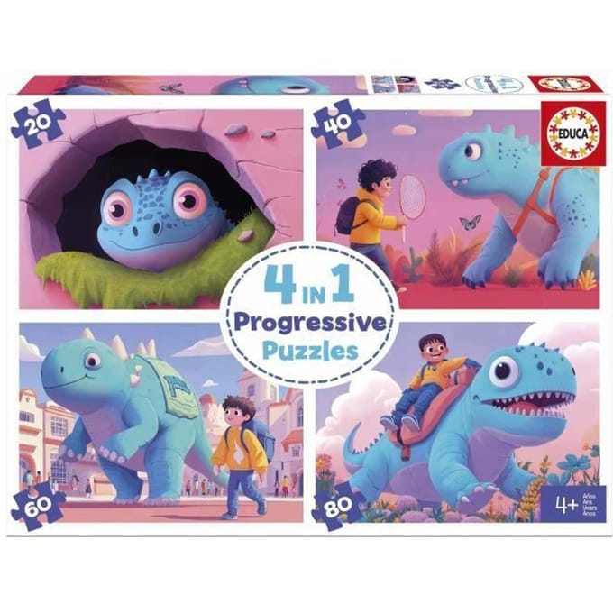 4 Puzzles - EDUCA - Dinos sympathiques - 20+40+60+80 pieces