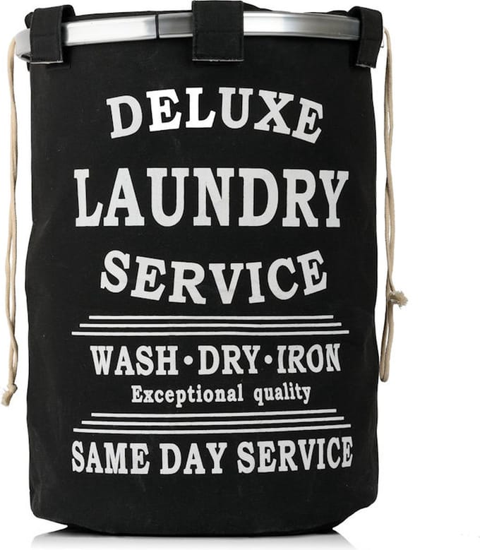 Wasmand 50L - Rond - Tekst Deluxe Laundry Service -> Same Day Service- Badkamer - Wasmand afsluitbaar - Waszak - Zwart