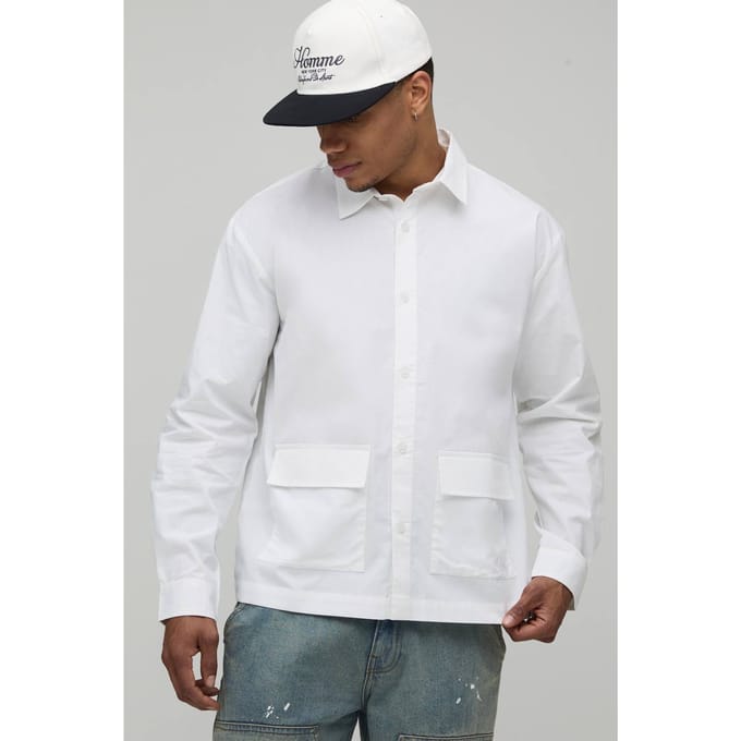 Oversized Poplin Overhemd Met Lage Zak | White | Size Large