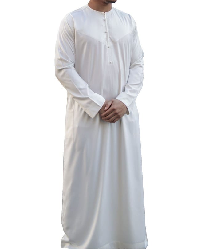 Crèmebeige Thobe-gewaad voor heren, satijn Emirati Islamitische Jubba Eid, normale pasvorm