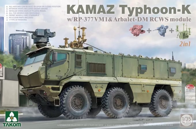 Takom Modelbouwpakket Militaire voertuigen - 2173 KAMAZ Typhoon-K w/RP-377VM1 - Arbalet-DM RCWS module Plastic - 1:35 - Modelbouw