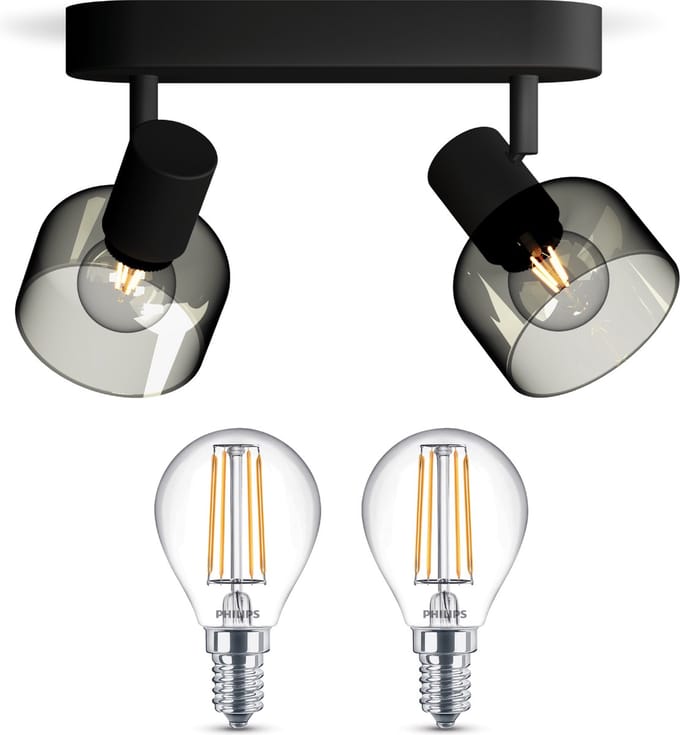 Philips Sleet Opbouwspot (Zwart) - Warmwit Licht - Plafondspot met 2 Lichtpunten - E14 - Niet Dimbaar