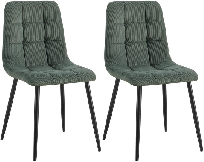 CLP Tilde Set van 2 eetkamerstoelen - Zonder armleuning - Industrieel - Ribstof/groen