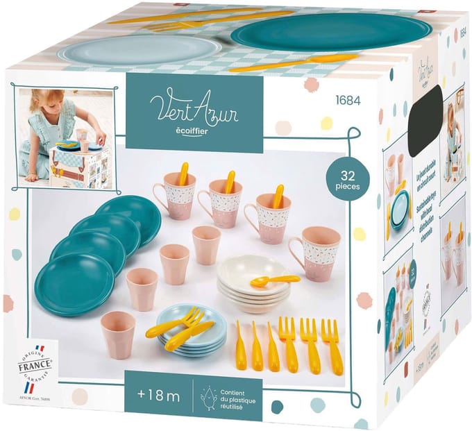Ecoiffier Vert Azur Picknick Speelset met Kartonnen Picknickmand - 32dlg.