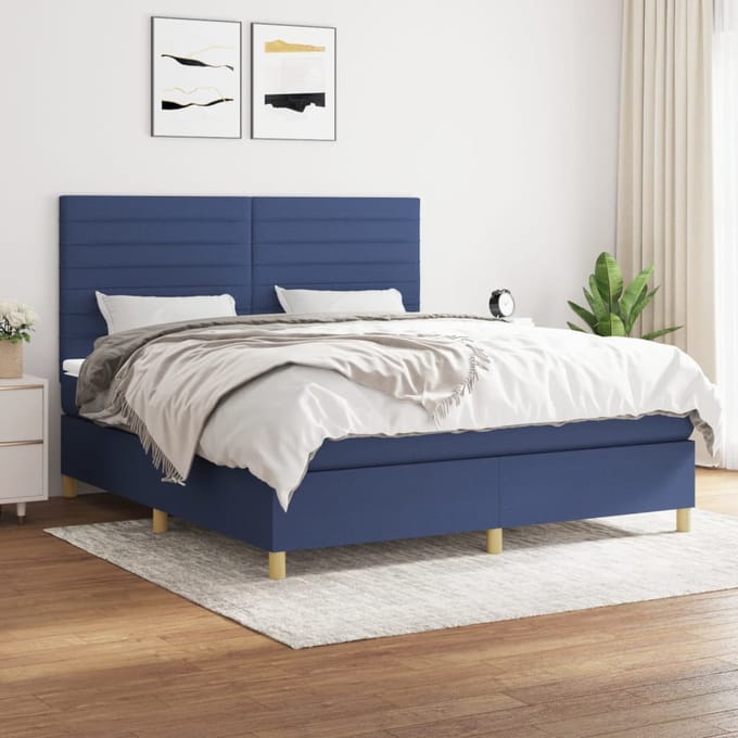 vidaXL - Boxspring - met - matras - stof - blauw - 180x200 - cm
