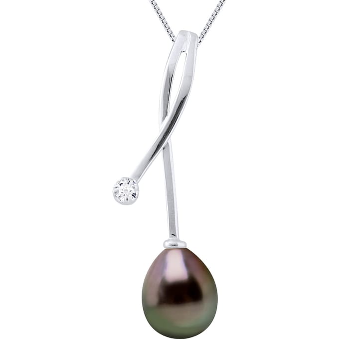 Diamond Pendant 0.020 Cts gekweekte parel TAHITI Peer 8-9mm White Gold