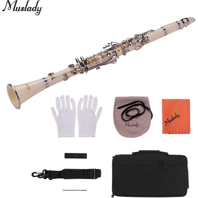 Muslady 17-toetsen klarinet Bb plat met koffer Schroevendraaier Rietkoffer 10 stuks Rieten wit