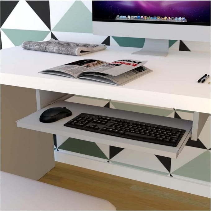 Toetsenbordlade Hout - Uitschuifbare Lade Bureau - Bureau Organiseren - Ergonomisch Ontwerp - 70 x 31 x 9 cm - Grijs