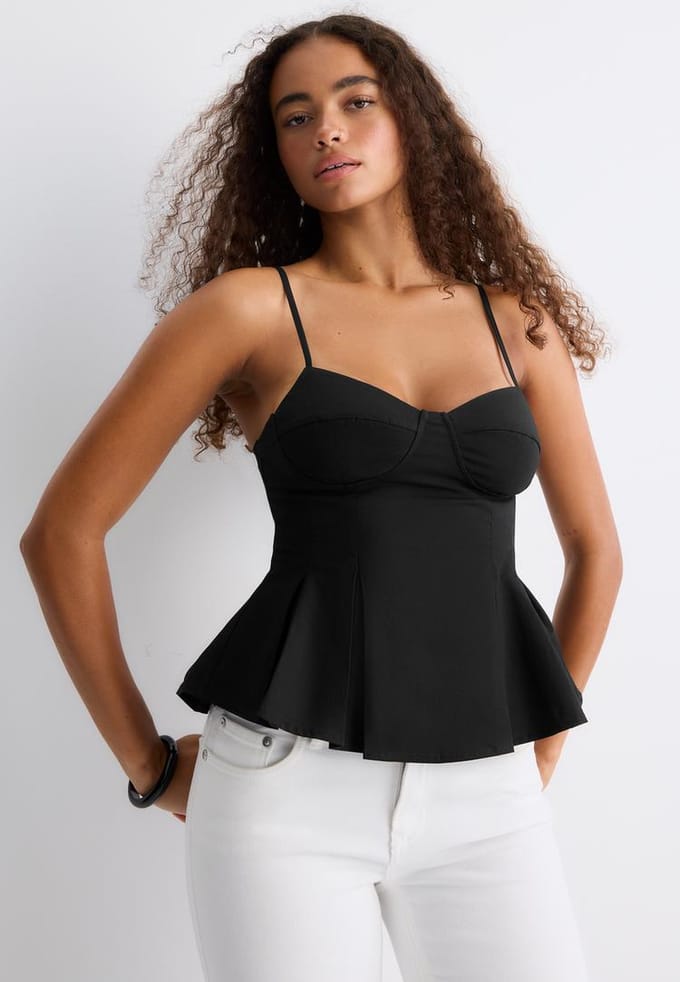 Stradivarius Fitted top met plooien  Zwart L