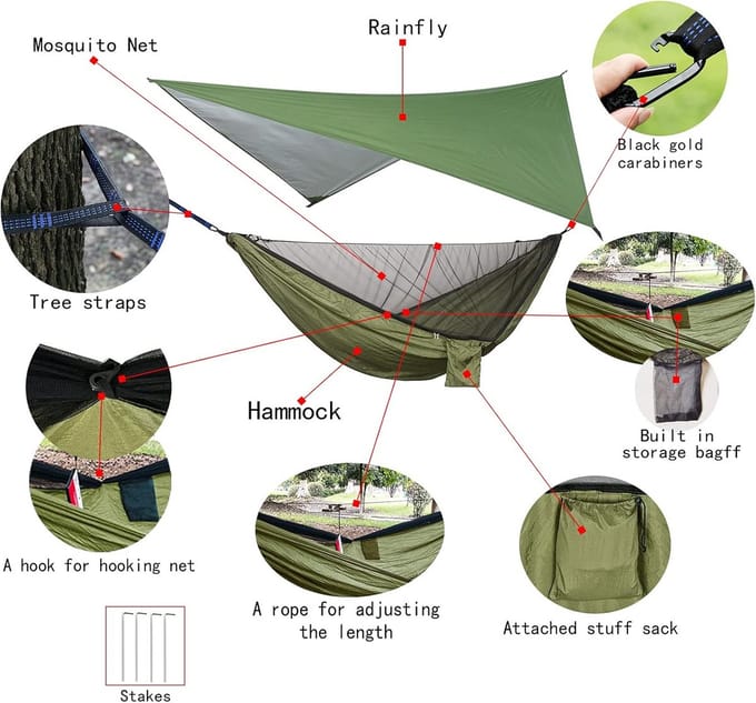 Complete Hangmat Set met Muggennet en Regendak voor Buiten en Camping