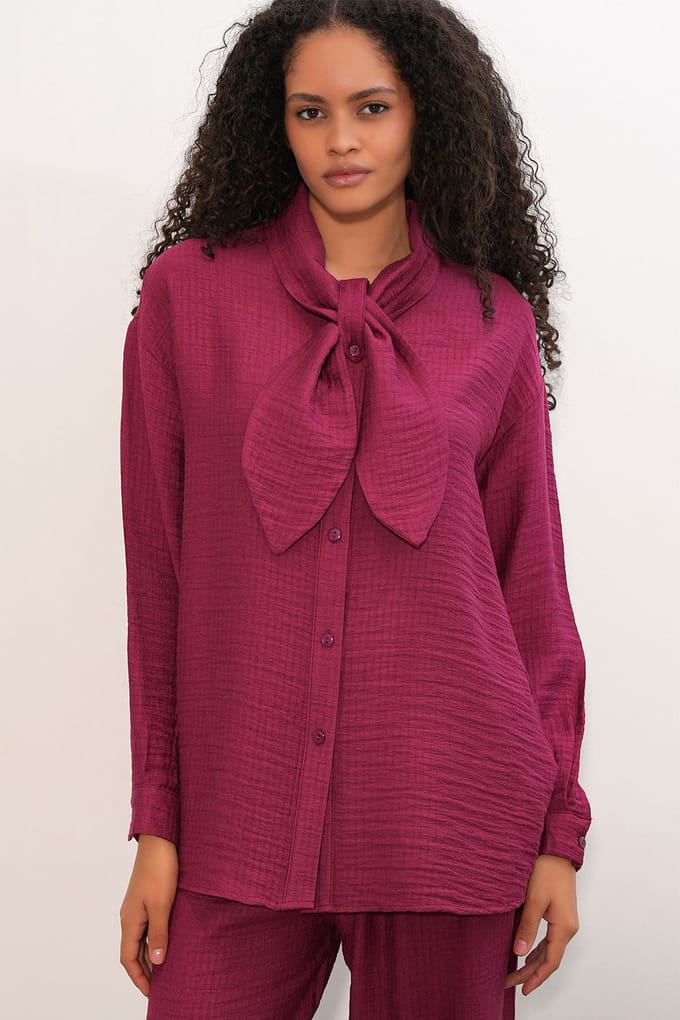 Structuur Shirt en Wijde Pantalon Set