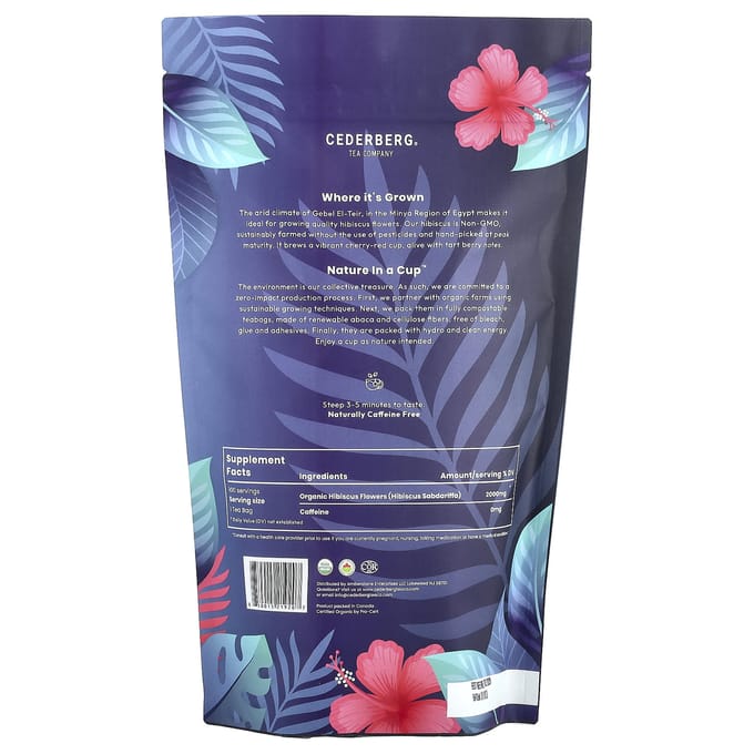 Hibiscus Bio, Sans Caféine, Sachets de Thé Naturels 100 Unités, 200G (7 oz) blue