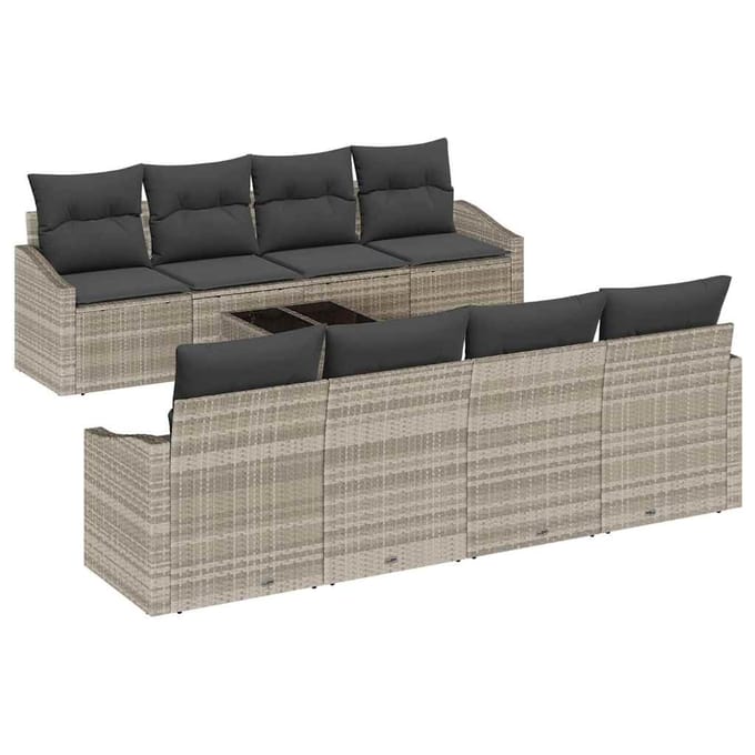vidaXL Bankstel 9 st Lichtgrijs poly rattan