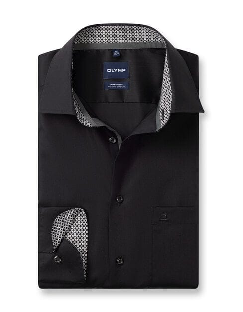 OLYMP Luxor Overhemd, Comfort Fit, New Kent, Zwart