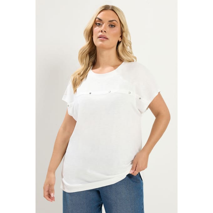 Yours Wit Tshirt Met Studs En Aangeknipte Mouwen Size 50-52
