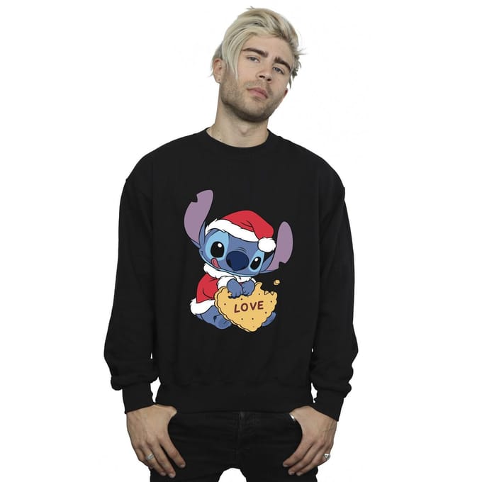 Disney Heren Lilo And Stitch Kerstmis Love Biscuit Sweatshirt (Zwart)