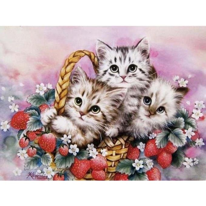 Mosaïque de diamant Trois chatons dans un panier Strass Point de croix Broderie diamant 20X30CM gray