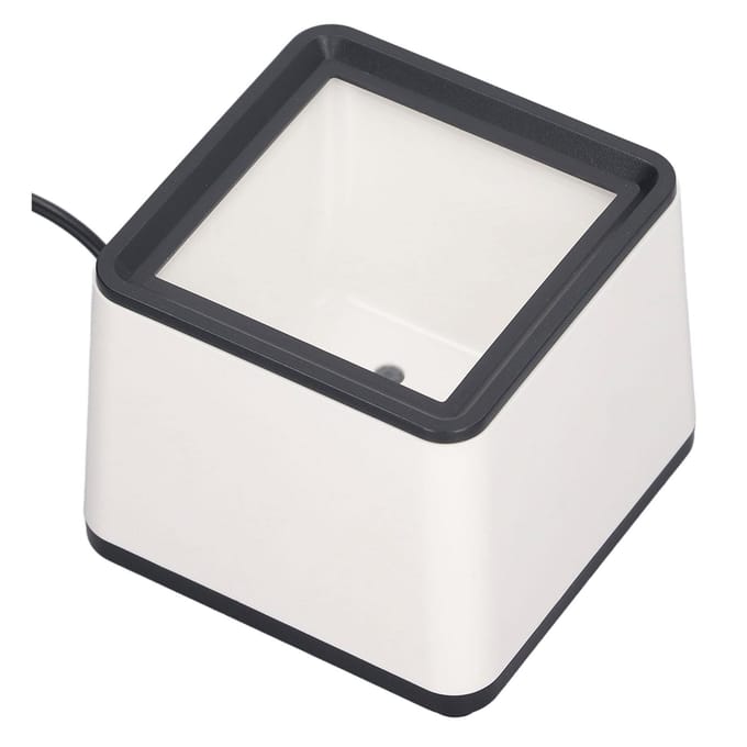 Scanner de codes-barres mains libres Annonce vocale Réponse rapide Lecteur de codes-barres 2D de bureau pour entreprise white