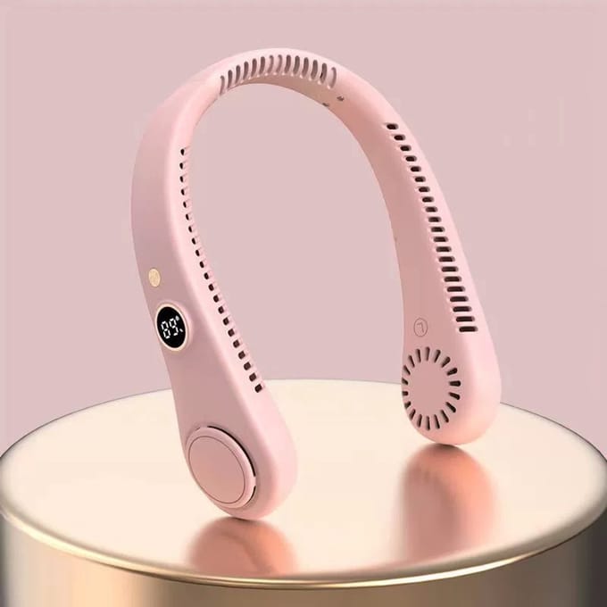 Nekventilator met display - Nekventilator - Nekventilator met koelfunctie - Nekventilator - Draagbare nekventilator - Gezichtsventilator - Oplaadbare USB-nekventilator - Roze