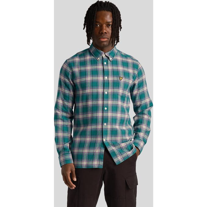 Lyle & Scott groen geruit flanellen overhemd met lange mouwen