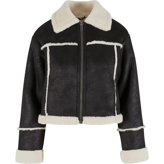 Urban Classics - Shearling Jacket - XL - Zwart/Beige