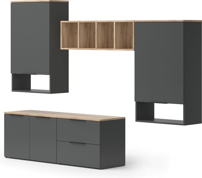 Vicco Wido Wandmeubel – 5 delen Antraciet