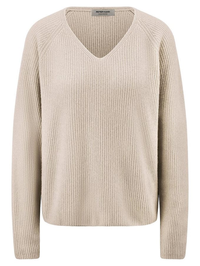 Trui V-hals 100% kasjmier Van Peter Hahn beige