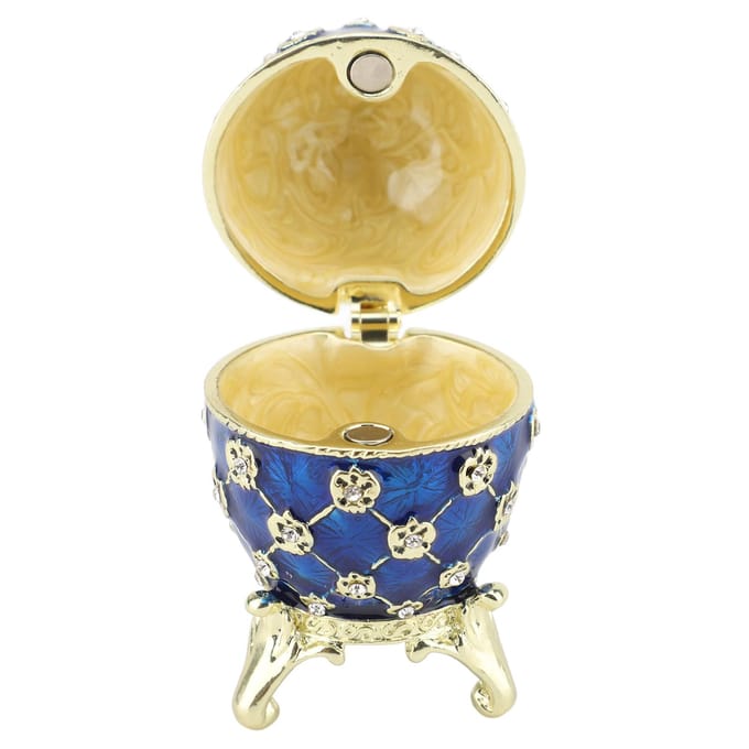 Vintage Sieradendoos Ei Vorm Multifunctioneel Emaille Scharnierend Antieke Schatkist Ringhouder Blauw