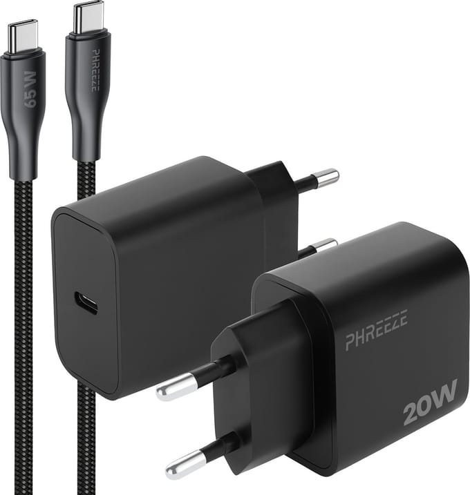 Phreeze usb C oplader 20w met usb C naar usb C kabel 1 meter - Snellader voor telefoon en usb C apparaten