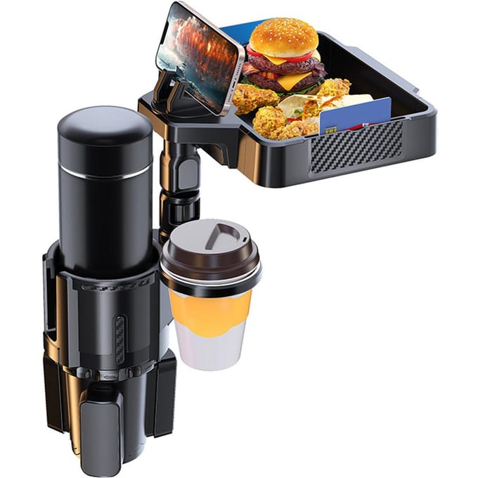 Plateau Porte-Gobelets pour Voiture Porte-Gobelets Double 4EN1 Porte-Gobelets de Voiture Réglable Boisson de Voiture Multifonctionnelle S noir